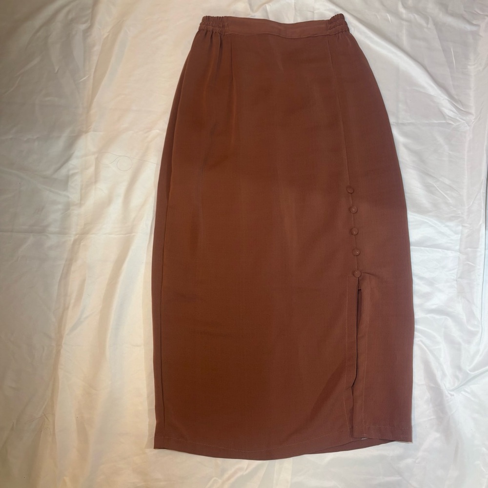 Source Unknown Rust Brown Pencil Skirt with Side Buttons Slit